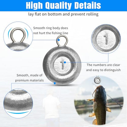 Fishing Sinker Weights Kit,100pcs Various Bass Casting Weight Removable Split Drop Shot Sinkers Pyramid Sinkers Disc Weights Catfish for Saltwater Freshwater Fishing