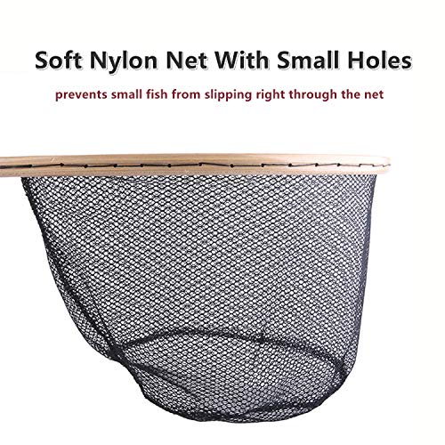Fly Fishing Landing Net with Wood Handle Wooden Frame Soft Rubber Mesh or Waterproof Nylon Mesh Nets with Magnetic Release for Trout Bass Fish Catch and Release - color: Nylon Net with Magnetic Release