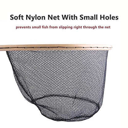 Fly Fishing Landing Net with Wood Handle Wooden Frame Soft Rubber Mesh or Waterproof Nylon Mesh Nets with Magnetic Release for Trout Bass Fish Catch and Release - color: Nylon Net with Magnetic Release