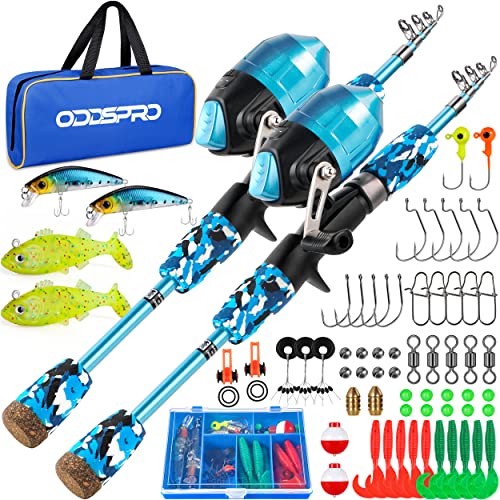 ODDSPRO Kids Fishing Pole - Portable Telescopic Kids Fishing Rod and Reel Combo Kit - with Spincast Fishing Reel Tackle Box for Girls, Youth - color: 2 pack (Blue&Blue), size: 4.92 ft