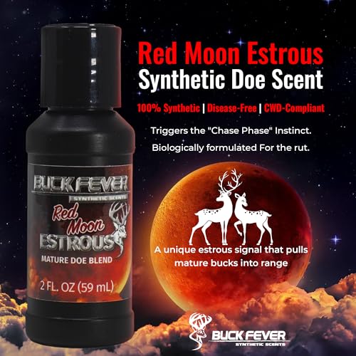 Buck Fever Red Moon Estrous – Synthetically Formulated Deer Liquid Attractant – Non-Spoiling, Sweet Synthetic Buck Attractant Scent – Moisture Reactivated Mature Rutting Buck Scent - size: 2oz