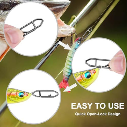 200 Pcs Fishing Power Speed Clips (S:120, M:50, L:20, XL:10), High Strength Stainless Steel Speed Clip for Fishing Lure Quick Change, Freshwater Saltwater Lure Connector Tackle - color: Black