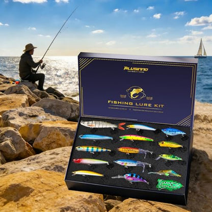 PLUSINNO Fishing Lures - Tackle Box, Bass Fishing Lures for Freshwater and Saltwater, Trout Fishing Gear & Bait, Fishing Gifts for Men,Father - color: Bass/Trout fishing lures-B