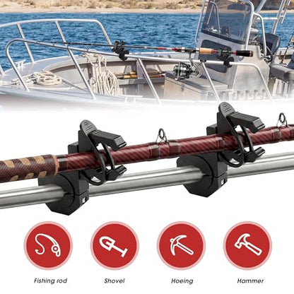 Quick Release Boat Hook Holders Roll Cage Clamp Mount Kit, 1/1.5/1.75 Inch Rubber Clamp Holder for Boat ATV UTV,Secure Mount for Shovel, Fishing Rod, Tools & Off-Road Equipment