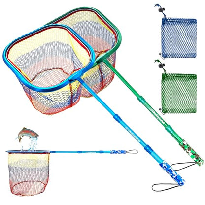 DaddyGoFish Kids Fishing Net - Extendable Telescopic Landing Net for Boy Girl Children Catching Small Fish Crab Shrimp Minnow Dragonfly Beach Pier Lake River Ocean - color: Style 3 (2 Pack, Blue + Green)