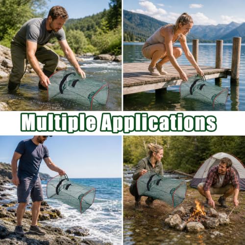 5 Pcs Fish Traps Net Foldable Crayfish Bait Minnow Traps for Bait Fish Portable with Rope Collapsible Lobster Shrimp Crawdad Crawfish Crab Trap Fishing Net Accessories