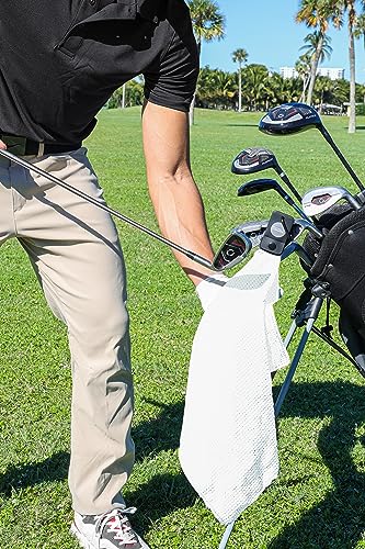 Magnetic Golf Towels for Golf Bags with Clip & Ultra Strong Magnet - Waffle Weave Microfiber Towel for Secure Hold on Bags & Carts - Ideal Club Cleaner & Accessories - White - color: White