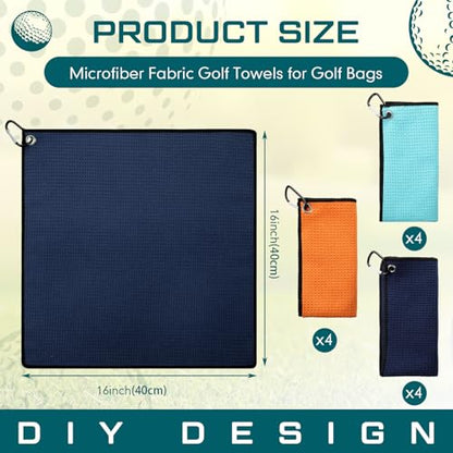 Batiyeer 12 Pcs Golf Towel Bulk for Golf Bags Microfiber Fabric Towel with Clip Waffle Pattern, Fitness, Camping, Hiking, Yoga - color: Orange, Sky Blue, Navy Blue