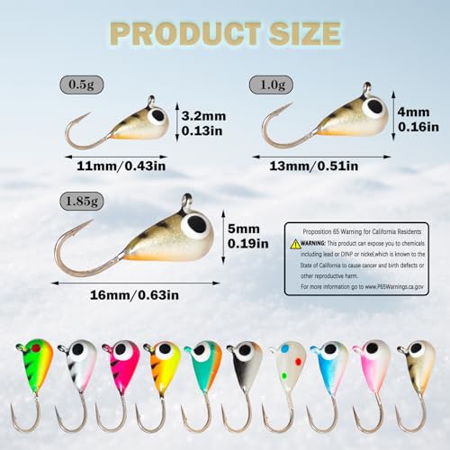 10pcs Tungsten Ice Fishing Jigs UV Glow in Dark Ice Fishing Lures Sensitive Tungsten Tear Drop Ice Fishing Jig Head for Crappie Panfish Walleye - size: 3mm