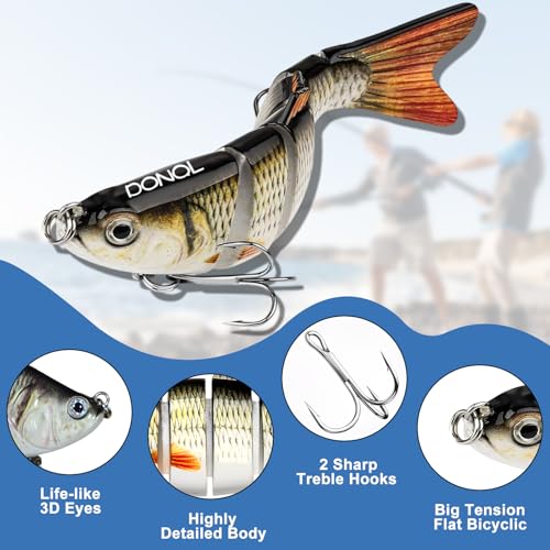3 Pcs Multi Jointed Bass Fishing Lures, Jointed Swimbaits with 15pcs Fishing Leaders, Slow Sinking Bionic Swimming Lures for Panfish Trout Bass Lifelike Fishing Lures Topwater Freshwater Saltwater