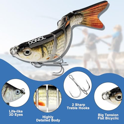 3 Pcs Multi Jointed Bass Fishing Lures, Jointed Swimbaits with 15pcs Fishing Leaders, Slow Sinking Bionic Swimming Lures for Panfish Trout Bass Lifelike Fishing Lures Topwater Freshwater Saltwater