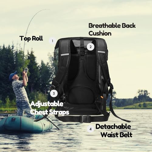 Waterproof Roll Top Kayak Dry Backpack, Floating Outdoor Dry Sack Boating Sailing Canoeing Rafting Fishing Camping 55L Black - color: Black, size: 55L