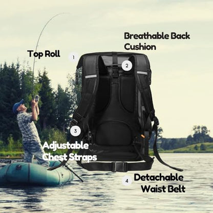 Waterproof Roll Top Kayak Dry Backpack, Floating Outdoor Dry Sack Boating Sailing Canoeing Rafting Fishing Camping 55L Black - color: Black, size: 55L