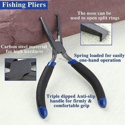 5" Fishing Pliers Hook Remover, Light Weight Split Ring Pliers for Fishing 3 in 1 Professional Multifunctional Fish Plier with Braid Line Cutter and Crimper Saltwater Resistant Teflon Coated - style: 5"-Mini Size