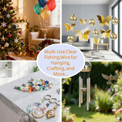 Aboda Clear Fishing Line 0.2-1 mm, Strong Invisible Nylon Fishing Wire 8-100 lb Test Includes Crimp Sleeves, Clear String for Hanging Decorations Balloons Garlands Beading Crafts & Jewelry - size: 0.3mm, 656ft, 17lb