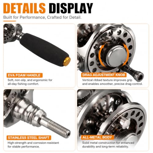 Metal Fishing Reel, 2+1 Bearings High Speed Fishing Raft Wheel with Handle Accessory for Angling Adventure