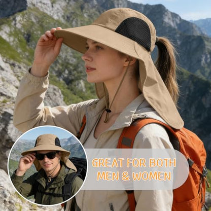 Sun Hat for Men Women with Neck Flap,UPF 50+ UV Protective Hiking Fishing Hats,Wide Brim Sun Hat for Women&Men - color: 1pack-khaki