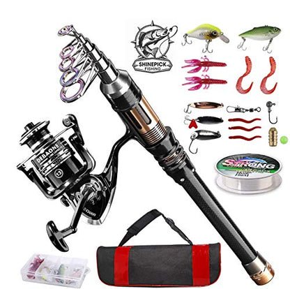 ShinePick Fishing Rod Kit, Telescopic Fishing Pole and Reel Combo Full Kit with Line Lures Hooks Carrier Bag for Travel Saltwater Freshwater Boat Fishing Beginners - color: 2.7M