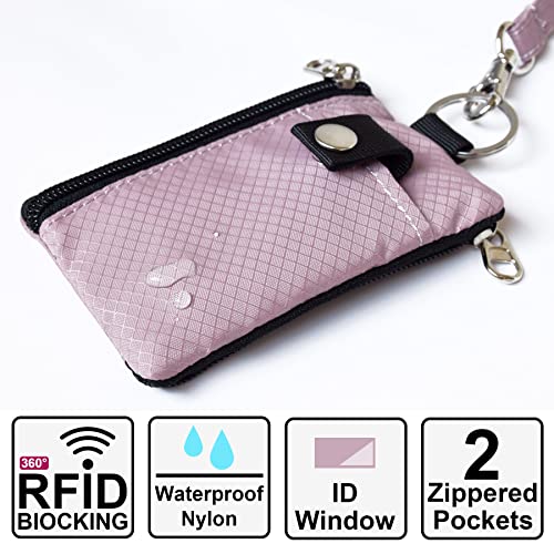 CHENSPRX Minimalist RFID Blocking Small Wallet with ID Window,WaterResistant Zip Id Case Wallet with Lanyard Keychain for Cards,Cash,Travel,Women,Men - color: LightPurple