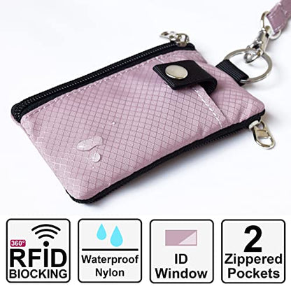 CHENSPRX Minimalist RFID Blocking Small Wallet with ID Window,WaterResistant Zip Id Case Wallet with Lanyard Keychain for Cards,Cash,Travel,Women,Men - color: LightPurple