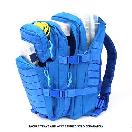 OSAGE RIVER MOLLE Fishing Backpack with Rod Holder - 600D Large Tackle Bag for Trays and Fishing Accessories - Tactical Backpack for Camping, Traveling, Hunting - Electric Eel Blue - color: Electric Eel Blue