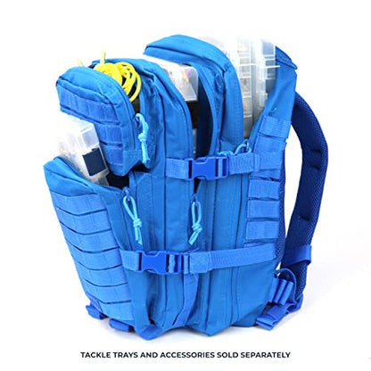 OSAGE RIVER MOLLE Fishing Backpack with Rod Holder - 600D Large Tackle Bag for Trays and Fishing Accessories - Tactical Backpack for Camping, Traveling, Hunting - Electric Eel Blue - color: Electric Eel Blue
