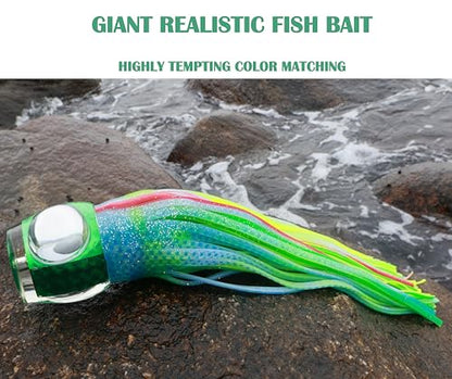 13.4Inch Fishing Trolling Lures Saltwater Trolling Skirted Lures Offshore Big Game Artificial Fishbait for Tuna Marlin Deep Sea Octopus Squid Skirts Rigged Hooks - color: colourD kit