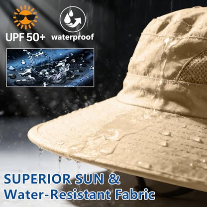 ZOORON Sun Hats for Men Women Fishing Hat with Neck Flap,UPF 50+ Sun Hat Waterproof Wide Brim Bucket Hats for Safari Hiking - color: 1-beige-arm Sleeves