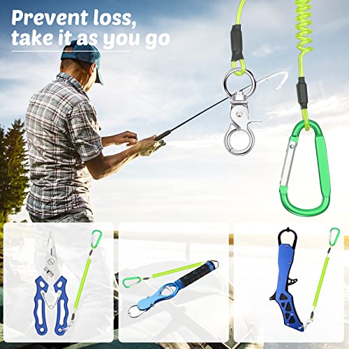 Woanger 6 Pack Fishing Lanyard Steel Wire Coiled Lanyard Tool Lanyards for Hand Tools Kayak Retractable Tool Leash Fishing Rod Safety Lanyards Gear with Alloy Clips for Pliers Boating - color: Green