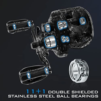 KastKing MegaJaws Elite Baitcasting Fishing Reel, New AutoMag Dual Braking System, Only 6.7oz, 17.64 LBs Carbon Fiber Drag, 11+1 Shielded BB, High Speed 5.4:1 to 9.1:1 Gear Ratios - size: Right - 7.2:1, style: Megajaws