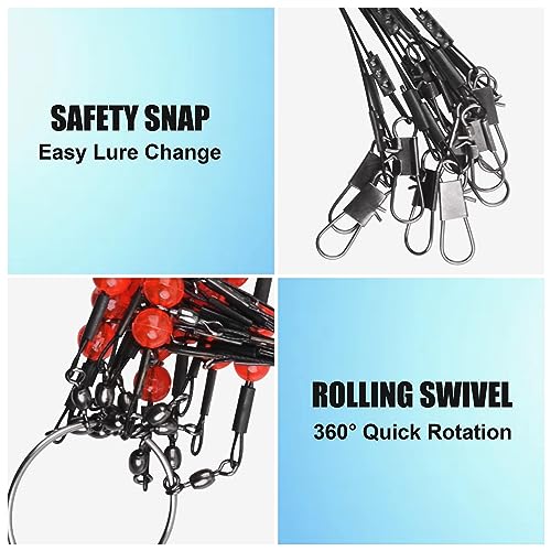 Fishing Leader Rigs Saltwater Freshwater Stainless Steel Wire Leader Fishing Rigs with Swivels Snaps Beads 1-3 Arms Saltwater Rig Wire Bottom rigs for Trolling Pier Surf Fishing Tackle - color: Black-1 Arm-12pcs