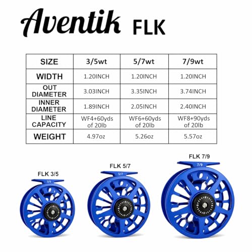 Aventik FLK Fly Fishing Reel Aluminum Trout 3/5, 5/7, 7/9wt Large Arbor Freshwater Fly Reel - size: 5/7wt, style: Blue-without Line