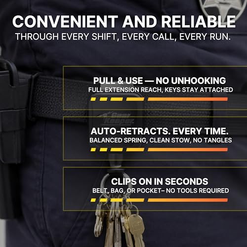 Gear Keeper Retractable Keychain with Stainless Steel Rotating Belt Clip - Split Ring Tactical Keychain for Keys & Badges - Holds Up to 21 Equipment Keys - High Force, 32-Inch Extension - USA Made - size: 15-21 Keys