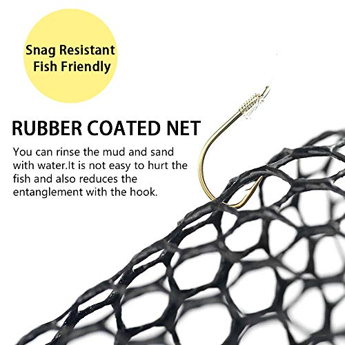 SANLIKE Collapsible Telescopic Fishing Net Rubber Coated Salt/Freshwater | Rubber coated net, fiberglass pole, non-slip rubber handle, various telescopic sizes, one-click storage - color: Black, size: Large