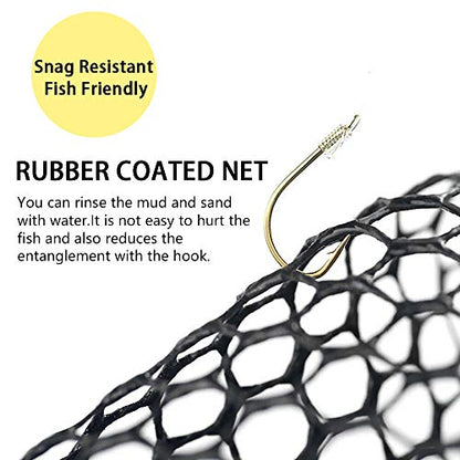 SANLIKE Collapsible Telescopic Fishing Net Rubber Coated Salt/Freshwater | Rubber coated net, fiberglass pole, non-slip rubber handle, various telescopic sizes, one-click storage - color: Black, size: Large