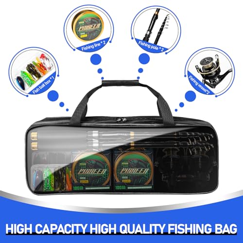 Telescopic Fishing Rod and Reel Combo Kit, 2PACK 6.9FT Carbon Fiber Collapsible Rods, Spinning Reels, Lures and Carrier Bag, Saltwater & Freshwater Travel Fishing Gear for Adults