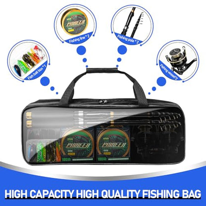Telescopic Fishing Rod and Reel Combo Kit, 2PACK 6.9FT Carbon Fiber Collapsible Rods, Spinning Reels, Lures and Carrier Bag, Saltwater & Freshwater Travel Fishing Gear for Adults