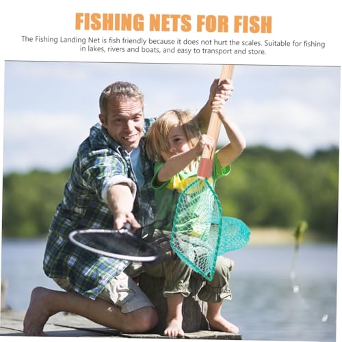 SHERCHPRY Wood Handle Fishing Net 30Cm Square Frame Large Mesh Freshwater Fish Net for Outdoor Fish Catching and Landing Supplies