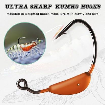 TRUSCEND Duramax Pre-Rigged Saltwater Fishing Lures with BKK Jig Hooks, Easy Catch 10X Tear-Resistant TPE Soft Swimbait for Redfish Grouper Striper Bass Trout Crappie Walleye, Weedless Freshwater Bait - color: A2-3"-0.3oz