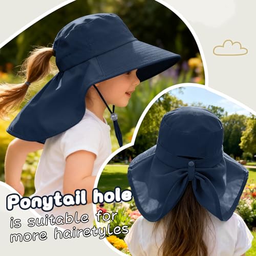 ZOORON Outdoor Kids Sun Hat with Neck Flap UPF 50+ Sun Protection Fishing Hat Wide Brim Summer Kids Beach Hats for Girls Boys - color: 1pack-navy