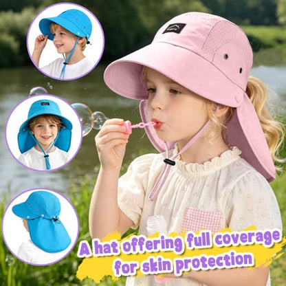 Kids Sun Hat with Detachable Neck Flap for Boys & Girls Wide Brim Fishing Hat for Kids Water Resistant UV Protection - color: 1 Pack-light Pink