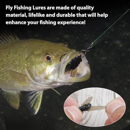 Bionic Fly Fishing Bait, Flies Fishing Lures Kit Trout Jigs Swimbaits Dry Flies Fly Fishing Lures Fish Attractant Fly Fishing Hook for Saltwater Freshwater Bass Panfish 15mm - color: Black-18pcs