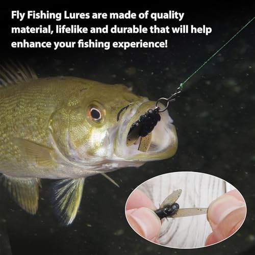 Bionic Fly Fishing Bait, Flies Fishing Lures Kit Trout Jigs Swimbaits Dry Flies Fly Fishing Lures Fish Attractant Fly Fishing Hook for Saltwater Freshwater Bass Panfish 15mm - color: Black-36pcs