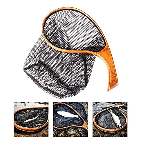 Fish Net Fishing Net Landing Catch Release Trout Net with Wooden Curved Handle Fishing Gear Trout Fishing Fishing Landing Net Trout Net Dip Net (Color : Yellow) - color: Yellow