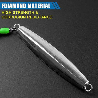 Saltwater Fishing Lures Diamond Jigs,3PCS Flat Metal Casting Jigging Spoon Baits with Teasers J Hooks for Surf Fishing Bluefish Striper Tuna Salmon Freshwater - color: Green, size: 6oz - 3pcs