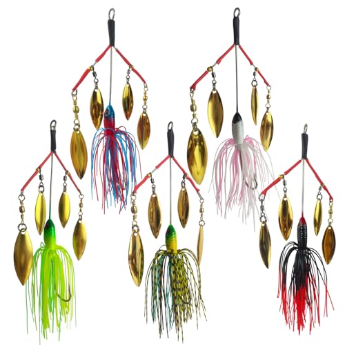 5Pcs Bass Spinner Baits, Spinner Baits for Bass Fishing Hard Metal Buzzbait High-Reflective Alabama Swimbait for Trout Salmon Pike