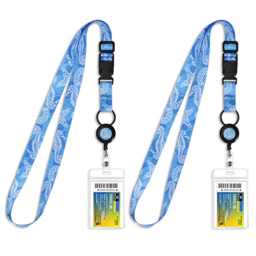 MNGARISTA Retractable Cruise Lanyard for Ship Cards, Waterproof Lanyards for Cruise Ship Cards with ID Holder, 2 Pack, Hippocampus - color: Hippocampus