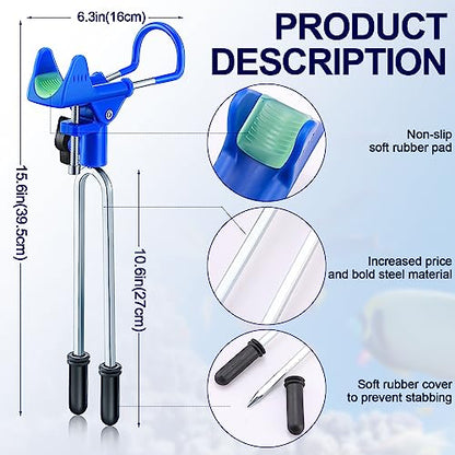 Libima 4 Pieces Fishing Rod Holders for Bank Upgraded Stainless Steel Pole Holders 360 Degree Adjustable Rod Stand for Men Father Beach Fishing Equipment Birthday Gift - color: blue