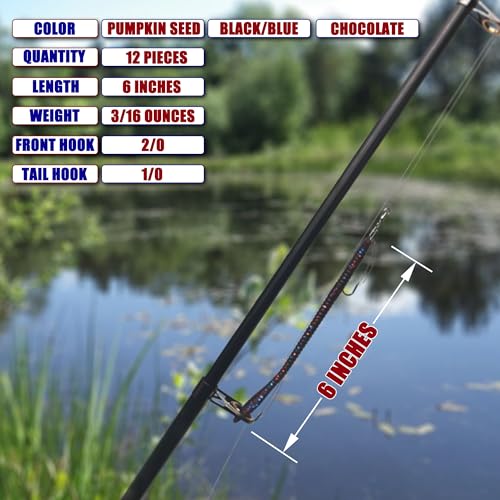 Fishing Lures Bass Lures, Weedless Pre Rigged Bionic Sinking Bass Fishing Lure Soft Plastic Swimbaits for Trout, Walleye, Crappie, Fishing Worm Swim Baits Minnows for Saltwater Freshwater - color: A5-12PCS-Pumpkin Seed, Black Blue, Chocolate