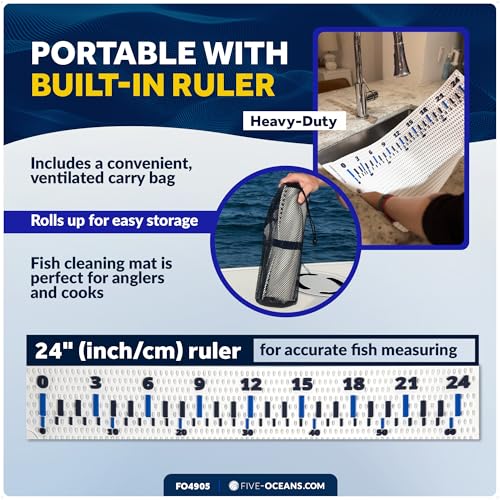 Five Oceans Fish Fillet Mat 28" x 14", White Non-Slip Cutting Mat for Fish, Heavy-Duty Roll-Up Dishwasher Safe Board with 24" Ruler, for Kitchen Counters, Patio BBQ & Outdoor Tables - FO4905 - color: Fish Fillet Mat